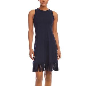 Karen Kane Sleeveless Fringe Hem Stretch Knit Tank Dress Casual XS Navy Blue NWT